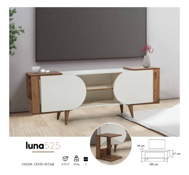 Luna Wooden Accents White TV Unit - Image 2