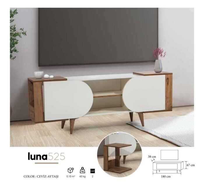 Luna Wooden Accents White TV Unit - Image 2