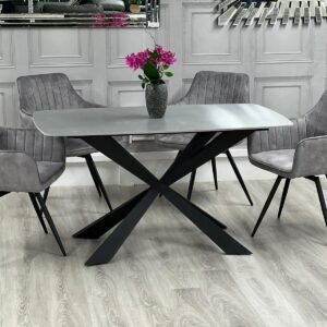 Alice Medium Grey Marble Dining Table – Black Legs 75x140x80 - Image 2