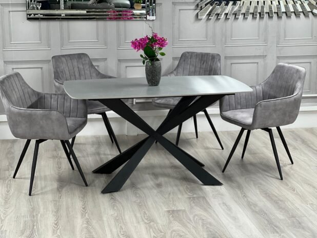 Alice Medium Grey Marble Dining Table – Black Legs 75x140x80 - Image 2