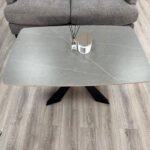 Alice Grey Marble Coffee Table – Black Geometric Legs 45x120x60