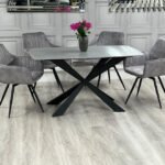 Alice Medium Grey Marble Dining Table – Black Legs 75x140x80
