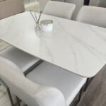 Serene Geometric Black Leg White Marble Dining Table - 75x180x90