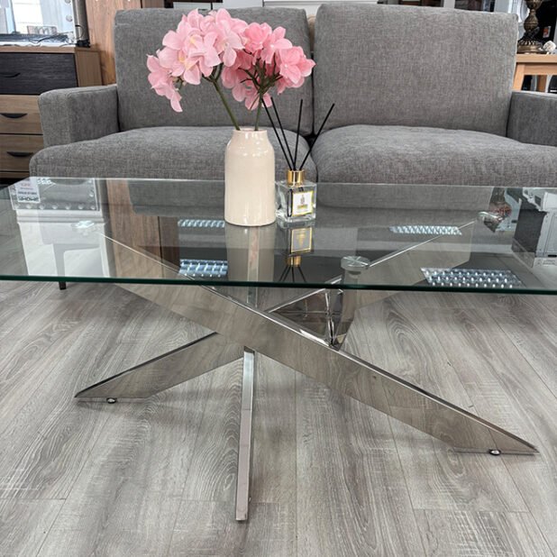 Kayla Geometric Mirror Leg Glass Coffee Table - 45x120x60