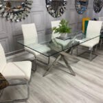 Kayla Geometric Mirror Leg Glass Dining Table