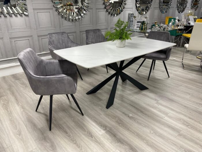 Serene Geometric Black Leg White Marble Dining Table - 75x180x90 - Image 3