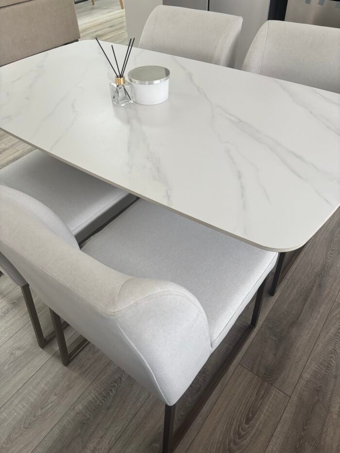 Serene Geometric Black Leg White Marble Dining Table - 75x180x90 - Image 2