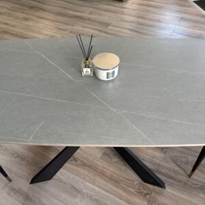 Alice Grey Marble Coffee Table – Black Geometric Legs 45x120x60 - Image 6