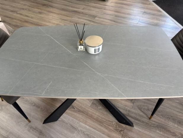 Alice Grey Marble Coffee Table – Black Geometric Legs 45x120x60 - Image 6