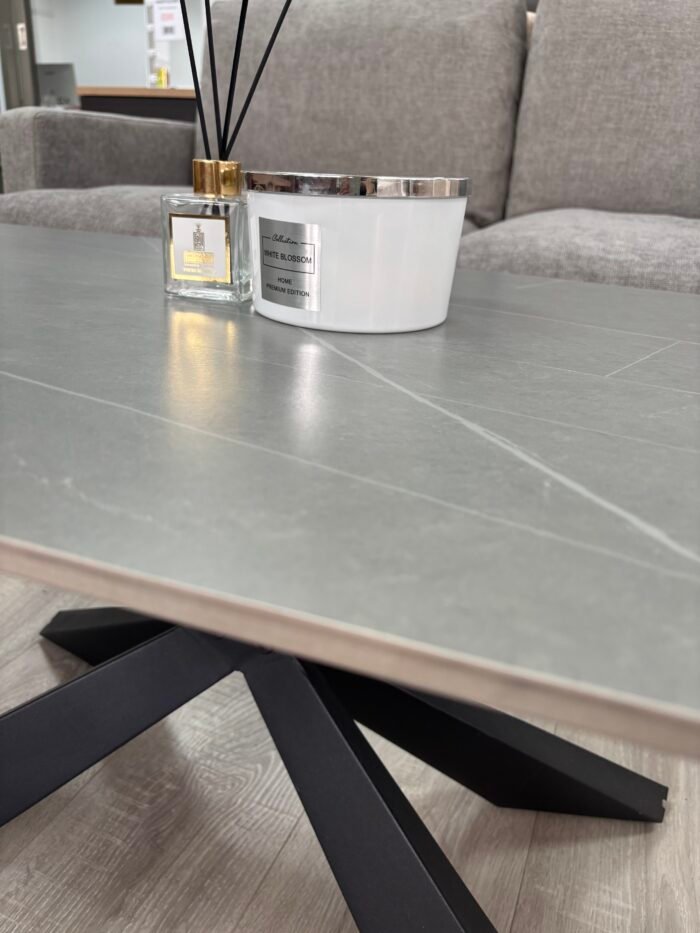 Alice Grey Marble Coffee Table – Black Geometric Legs 45x120x60 - Image 5