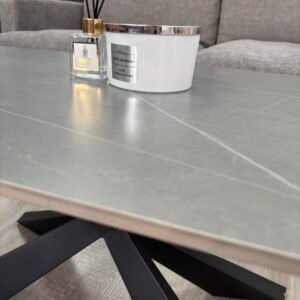 Alice Grey Marble Coffee Table – Black Geometric Legs 45x120x60 - Image 5