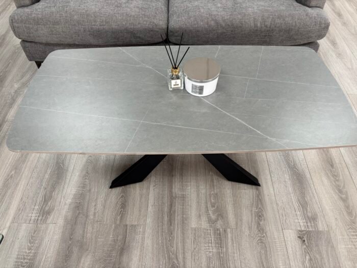 Alice Grey Marble Coffee Table – Black Geometric Legs 45x120x60 - Image 4