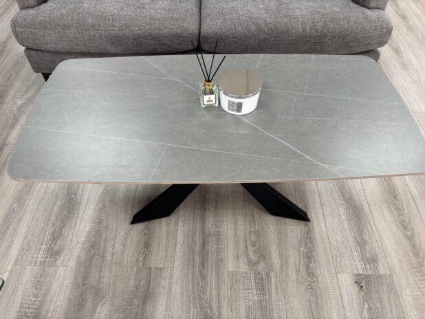 Alice Grey Marble Coffee Table – Black Geometric Legs 45x120x60 - Image 4