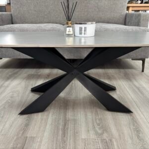 Alice Grey Marble Coffee Table – Black Geometric Legs 45x120x60 - Image 3