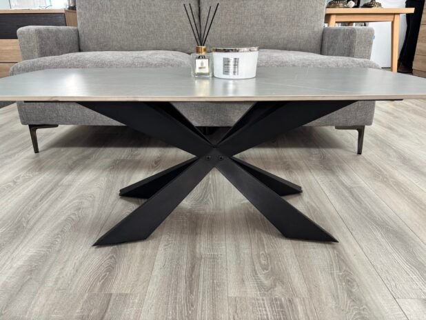 Alice Grey Marble Coffee Table – Black Geometric Legs 45x120x60 - Image 3