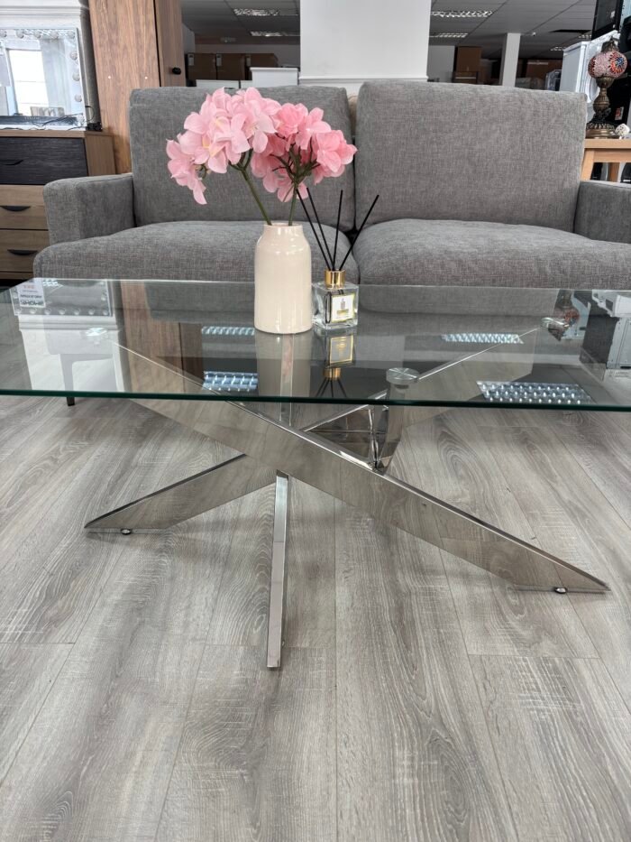Kayla Geometric Mirror Leg Glass Coffee Table - 45x120x60 - Image 2