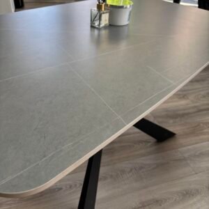 Alice Grey Marble Coffee Table – Black Geometric Legs 45x120x60 - Image 2