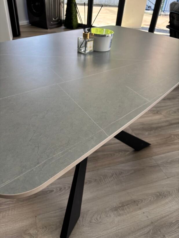 Alice Grey Marble Coffee Table – Black Geometric Legs 45x120x60 - Image 2