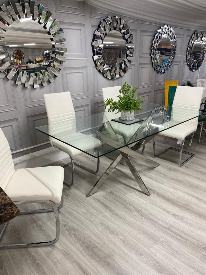 Kayla Geometric Mirror Leg Glass Dining Table - Image 2