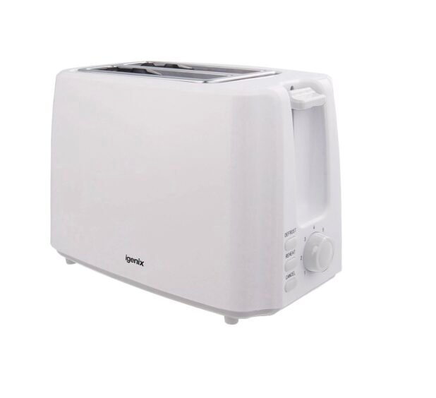 Igenix IG3011 2 Slice Toaster, Deep Slots and  Adjustable Browning Control, Removable Crumb Tray  for Easy Cleaning, Defrost and Reheat Function, 750 W  White