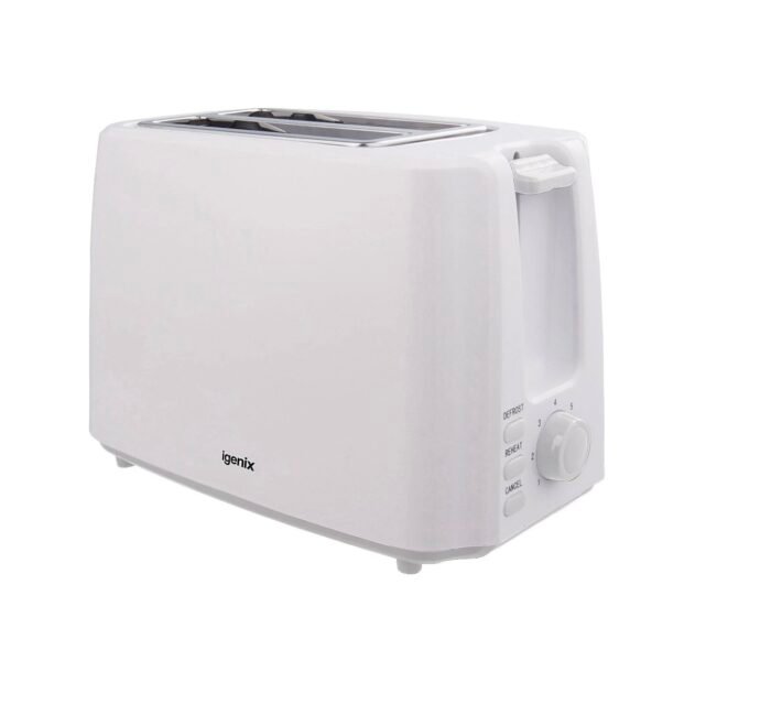 Igenix IG3011 2 Slice Toaster, Deep Slots and  Adjustable Browning Control, Removable Crumb Tray  for Easy Cleaning, Defrost and Reheat Function, 750 W  White